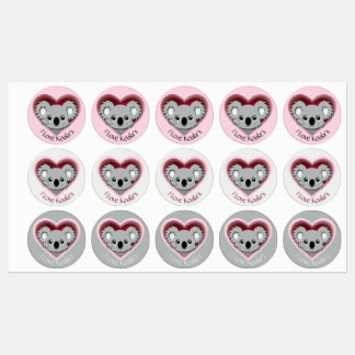 I Love Koalas Sticker Sheet  Cute Koala Bear Heart