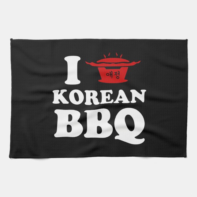 I Love Korean BBQ (고기구이) Tea Towel (Horizontal)