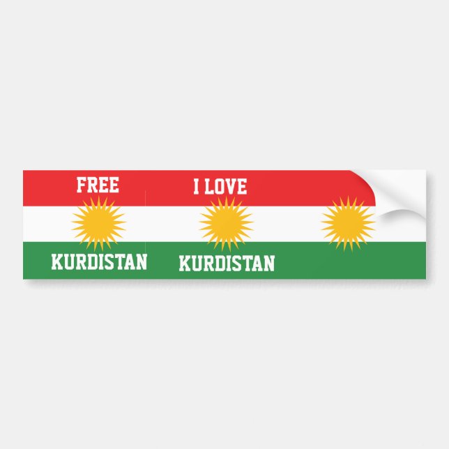 I LOVE KURDISTAN AND FREE KURDISTAN FLAG BUMPER STICKER (Front)