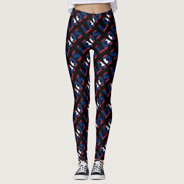 I Love Laos Flag Colours Typography Pattern Cute Leggings (Front)
