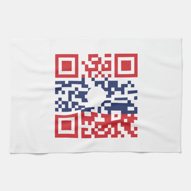 I Love Laos (Khoy Huk Lao) Flag QR Code | Lao Geek Tea Towel (Horizontal)