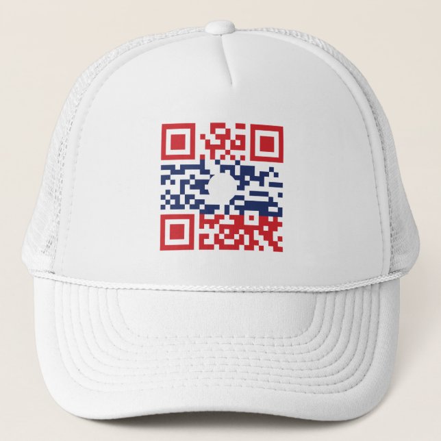 I Love Laos (Khoy Huk Lao) Flag QR Code | Lao Geek Trucker Hat (Front)