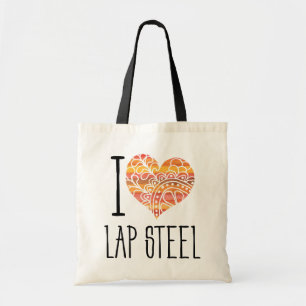 I Love Lap Steel Orange Mandala Heart Tote Bag