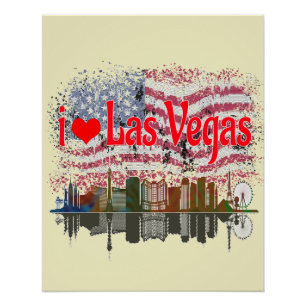 I Love Las Vegas Skyline American Flag Souvenir Poster