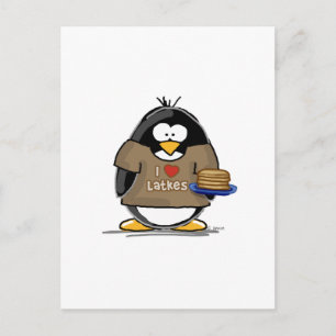 I Love Latkes Penguin Postcard