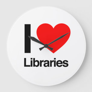 i love libraries large clock