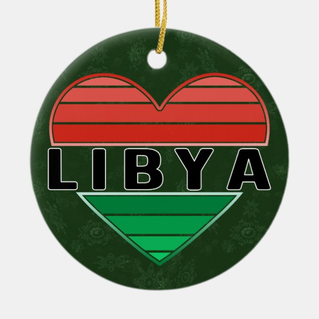 I Love Libya, Libyan Heart Ceramic Tree Decoration (Front)