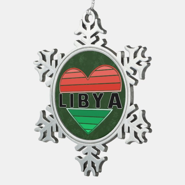 I Love Libya, Libyan Heart Snowflake Pewter Christmas Ornament (Right)