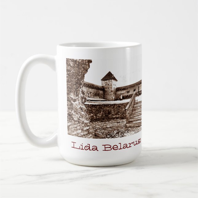 I Love Lida Belarus Architecture Castle Sketch  Coffee Mug (Left)