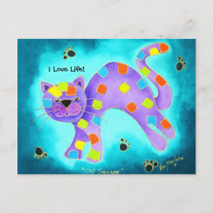 I Love Life!-Gorgeous Aqua Happy Cat Postcard