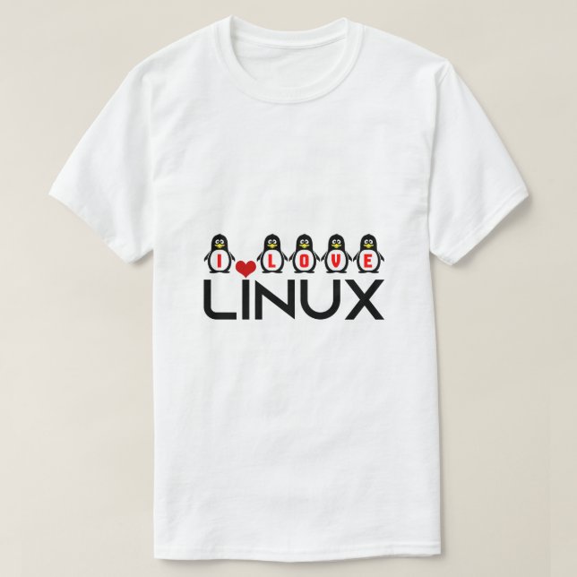 I love Linux penguins funny unique geek T-Shirt (Design Front)
