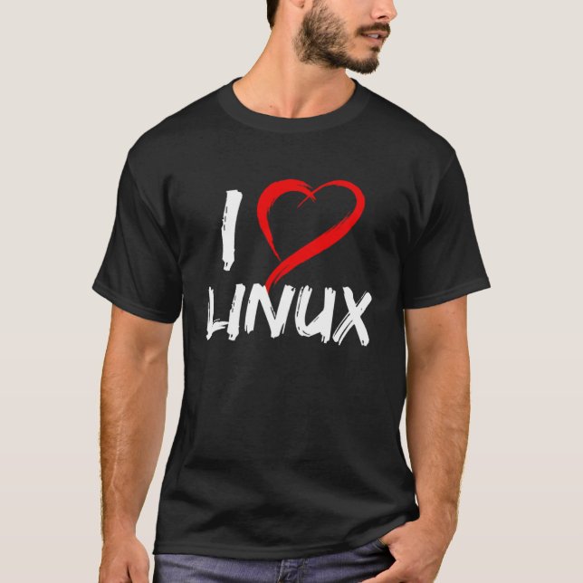 I Love Linux with Heart Penguin Tux Open Source Os T-Shirt (Front)