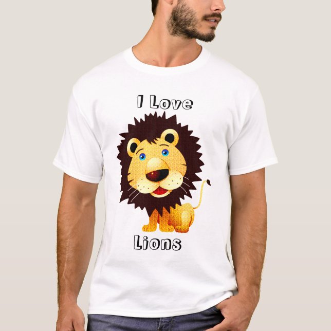 I Love Lions-Diamonds Texture Pattern T-Shirt (Front)