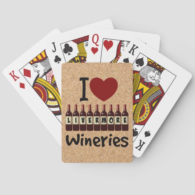 I Love Livermore Wineries Heart and Wine Bottles Playing Cards (Back)