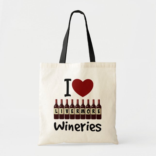 I Love Livermore Wineries Heart and Wine Bottles Tote Bag (Front)