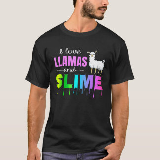 I Love Llamas and Slime Rainbow Pink Cute  Tee