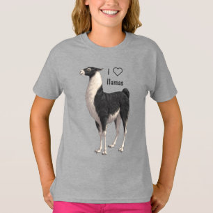 I Love Llamas Black & White Llama T-Shirt