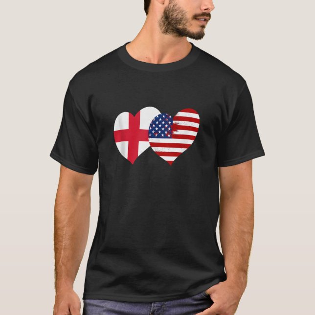 I Love London I Love USA Cool England USA Flag Hea T-Shirt (Front)
