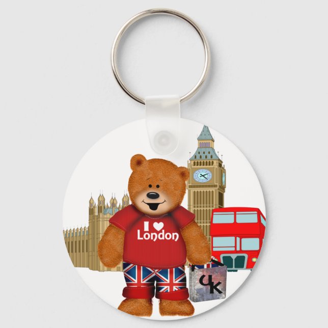 I Love London -Teddy Bear Key Ring (Front)