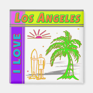 "I LOVE Los Angeles"Sun Palm Tree&Surfer#2 Magnet