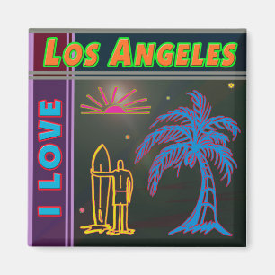 "I LOVE Los Angeles" Sun, Palm Tree&Surfer Magnet