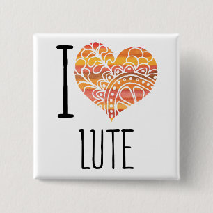 I Love Lute Orange Mandala Heart 15 Cm Square Badge