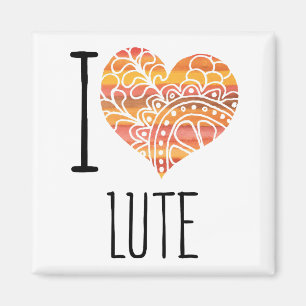 I Love Lute Orange Mandala Heart Magnet