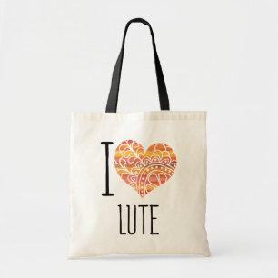 I Love Lute Orange Mandala Heart Tote Bag
