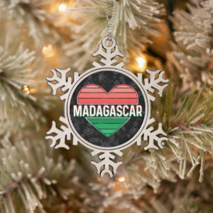 I Love Madagascar, Malagasy Heart Snowflake Pewter Christmas Ornament