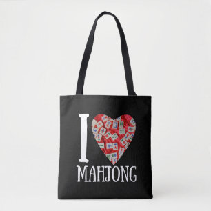 I love mahjong - mahjong tiles heart tote bag