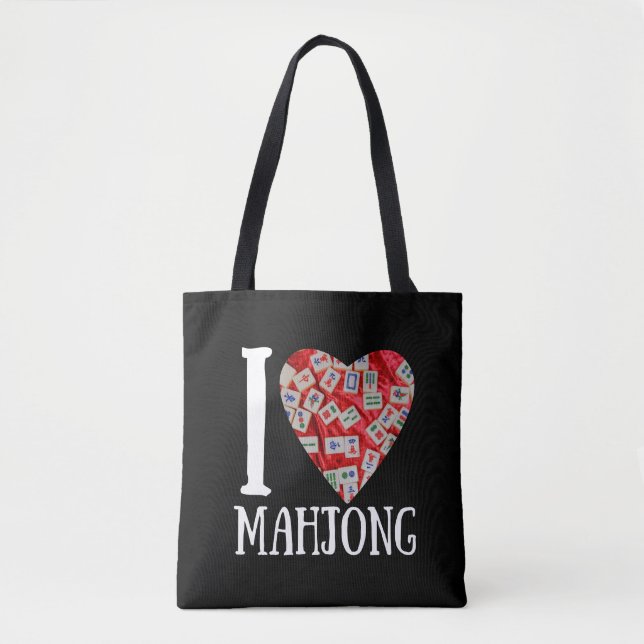 I love mahjong - mahjong tiles heart tote bag (Front)