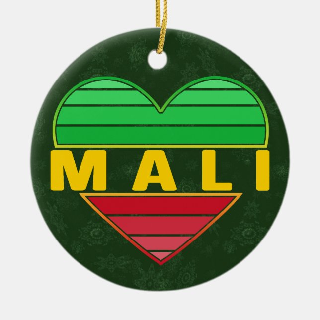 I Love Mali, Malian Heart Ceramic Tree Decoration (Front)