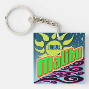 "I LOVE Malibu" Night Sunshine" Keychain! Key Ring
