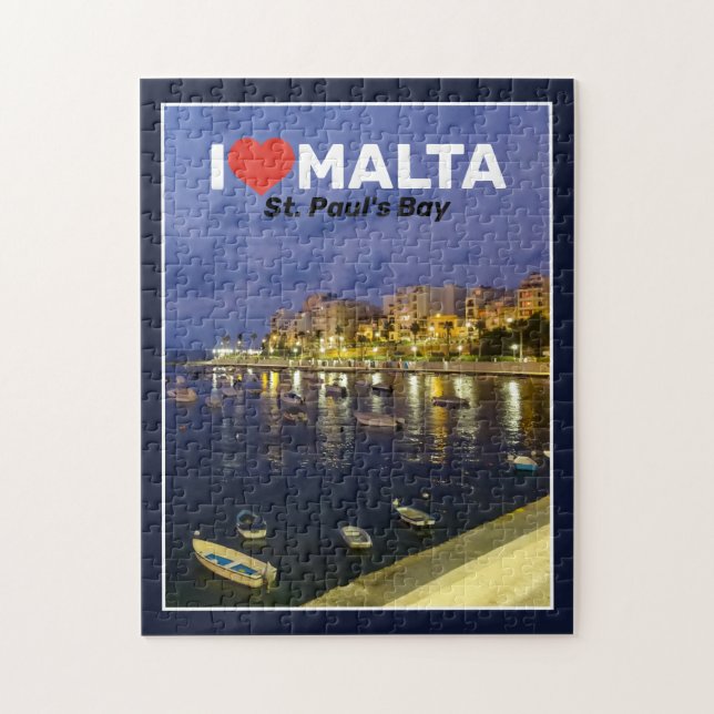 I Love Malta St.Paul's Bay By Night Mediterranean Jigsaw Puzzle (Vertical)