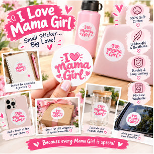 I Love Mama Girl Pink Sticker – Cute Mummy & Daugh