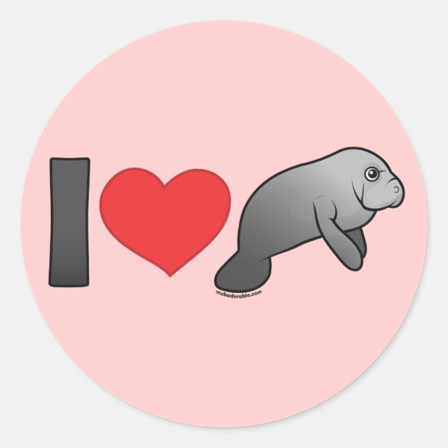 I Love Manatees Classic Round Sticker (Front)