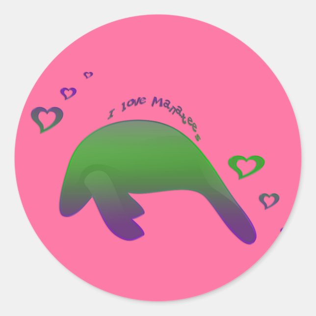 I love Manatees Green Purple Classic Round Sticker (Front)