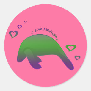 I love Manatees Green Purple Classic Round Sticker
