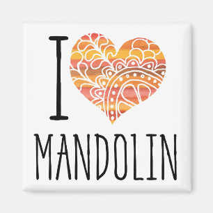 I Love Mandolin Orange Mandala Heart Magnet