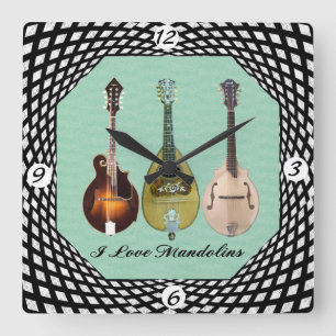 I LOVE MANDOLINS SQUARE WALL CLOCK