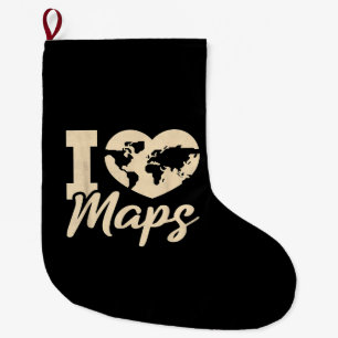 I Love Maps, Geography Large Christmas Stocking