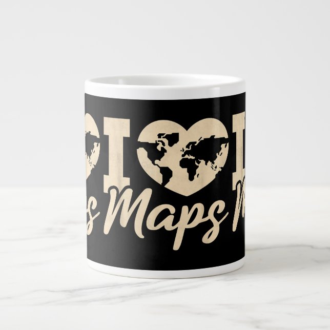 I Love Maps, Geography Large Coffee Mug (Front)