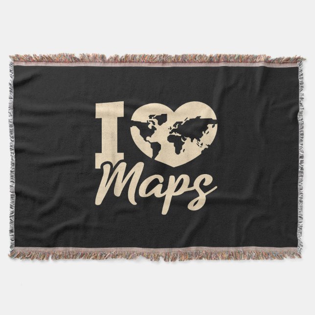 I Love Maps, Geography Throw Blanket (Front)