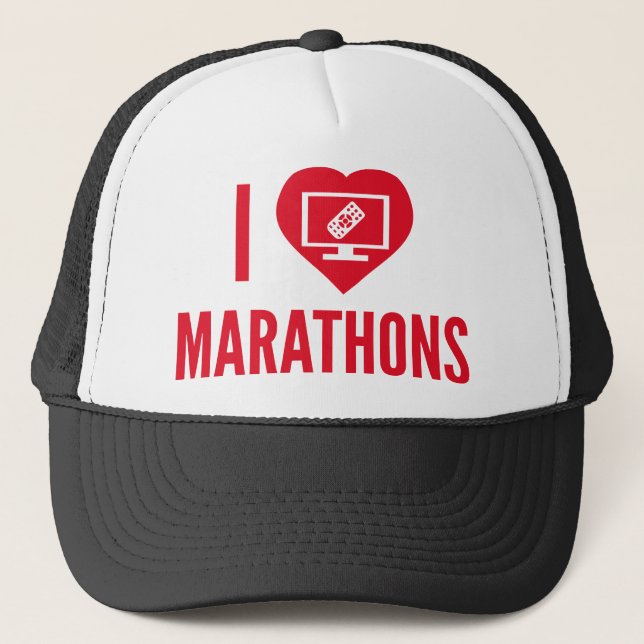 I Love Marathons Trucker Hat (Front)