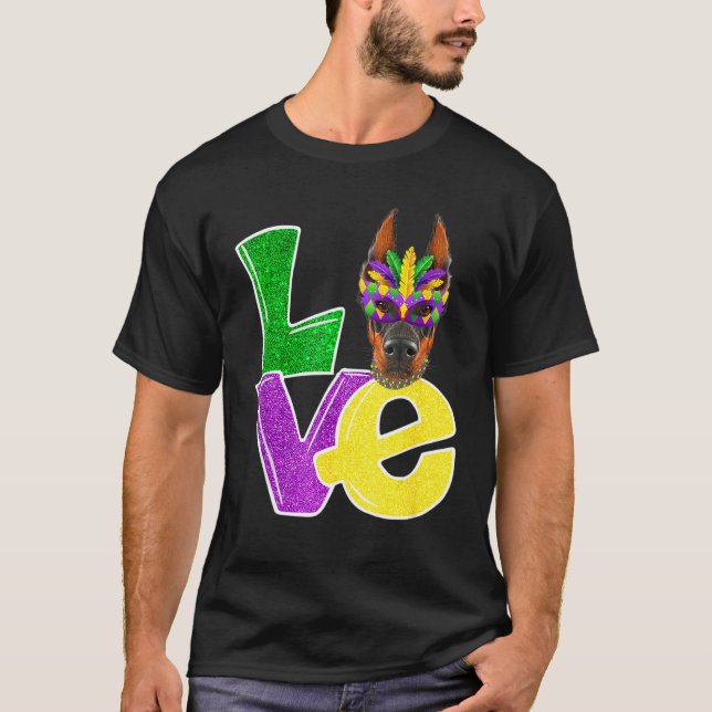 I Love Mardi Gras Costume Doberman Dog Puppy T-Shirt (Front)
