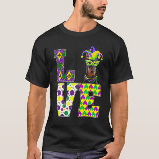 I Love Mardi Gras Doberman Dog Mask Festival T-Shirt