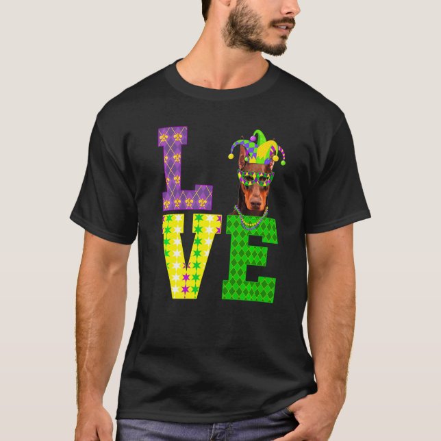 I Love Mardi Gras  Doberman Dog Men Women Kids T-Shirt (Front)