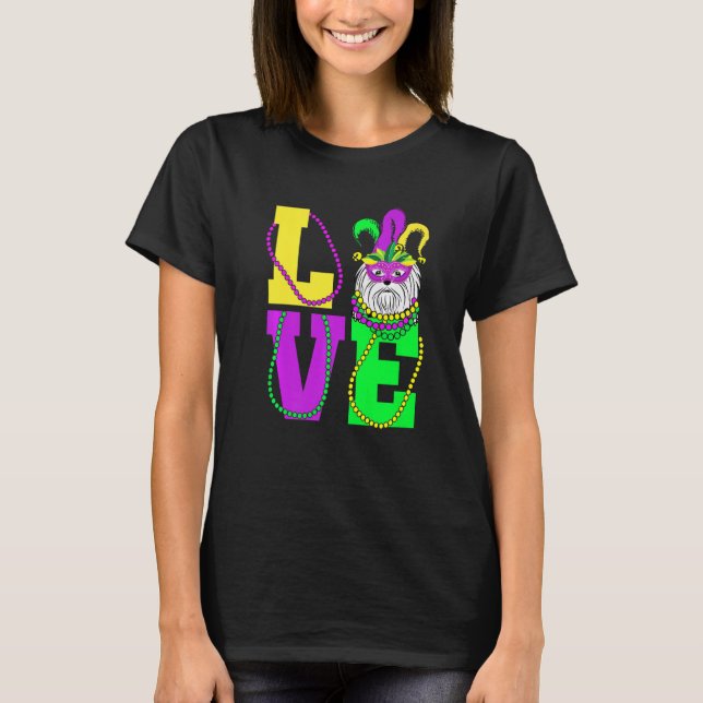 I Love Mardi Gras Funny Maltese Dog Mask Costume T-Shirt (Front)