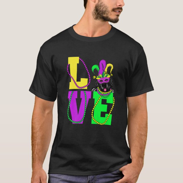 I Love Mardi Gras Funny Newfoundland Dog Mask Cost T-Shirt (Front)