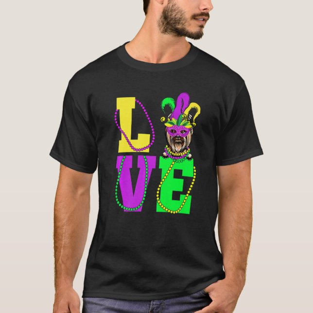I Love Mardi Gras Funny Yorkshire Terrier Dog Mask T-Shirt (Front)